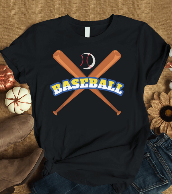 T-Shirt: Baseball Crossed Bats with Stitching Moon Baseball T-Shirt Baseball Crossed Bats with Stitching Moon Baseball T-Shirt