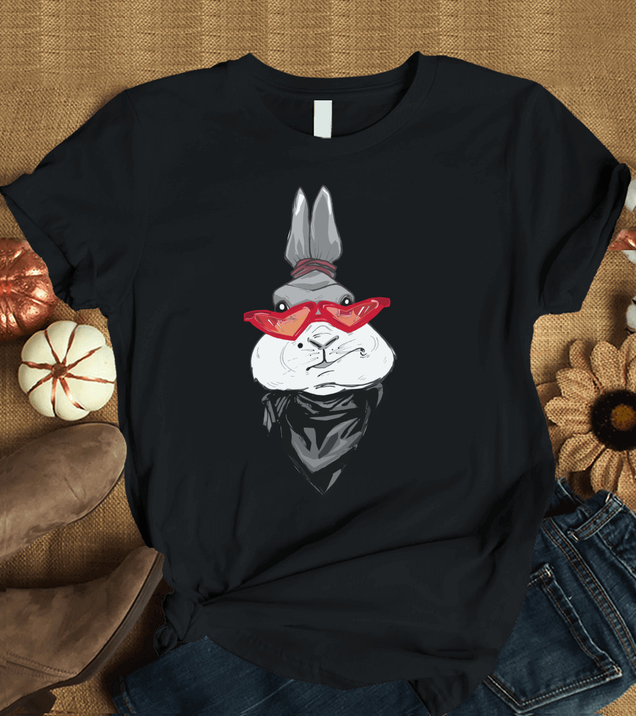 Charming Rabbits Cool Bunny with Red Sunglasses and Bandana T-Shirt