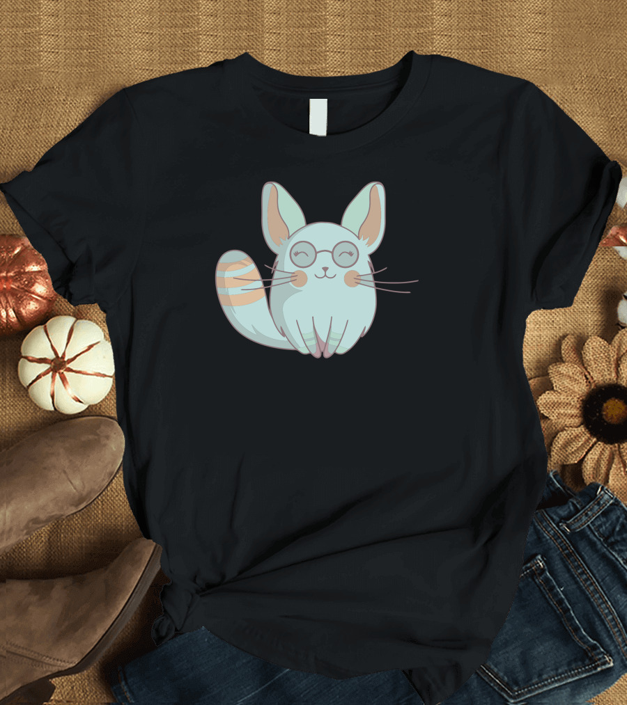 Chinchin Cute Glasses-Wearing Smiling Chinchilla Cartoon T-Shirt