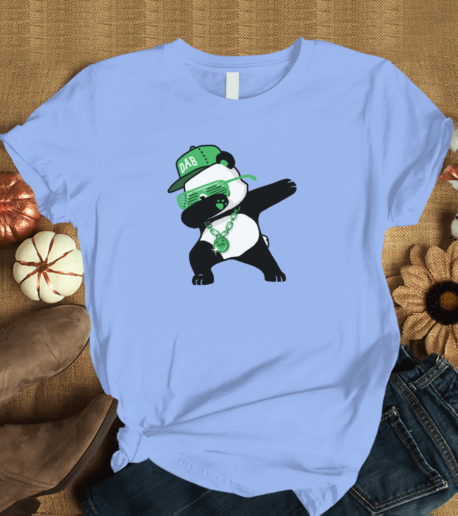 Dabbing Panda Hip Hop Dab with Green Cap and Chains T-Shirt