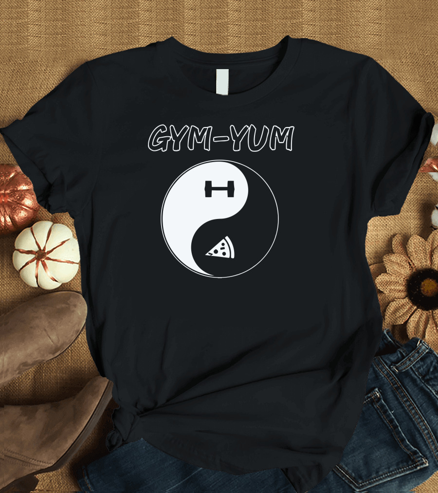 Yin Yang Gym Yum Pizza Dumbbell Balance T-Shirt