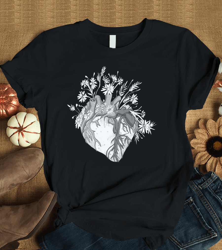 Heart Flower Botanical Fusion with Daisies T-Shirt