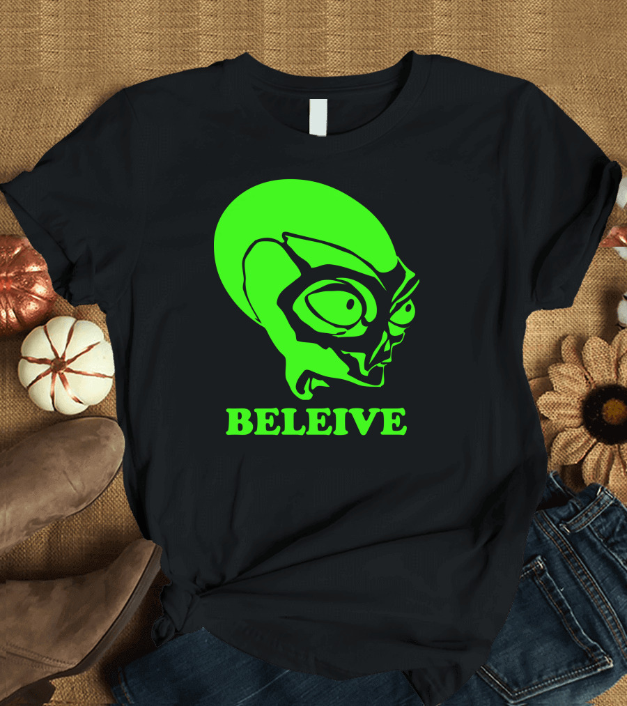 Beleive Alien X Files Green Head T-Shirt