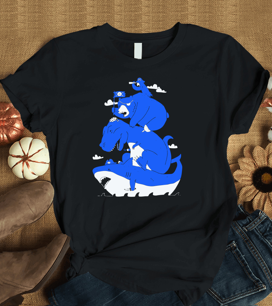 Blue Bear Dinosaur Shark Pirates Adventure T-Shirt