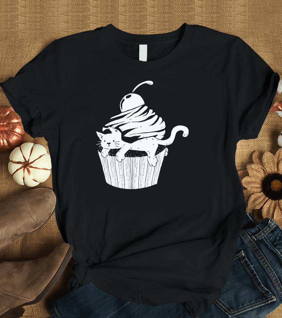 Cat on Cupcake with Cherry Topper T-Shirt