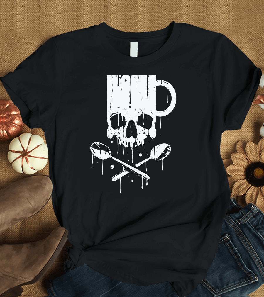 Coffee Pirates Skull Mug and Crossed Spoons T-Shirt