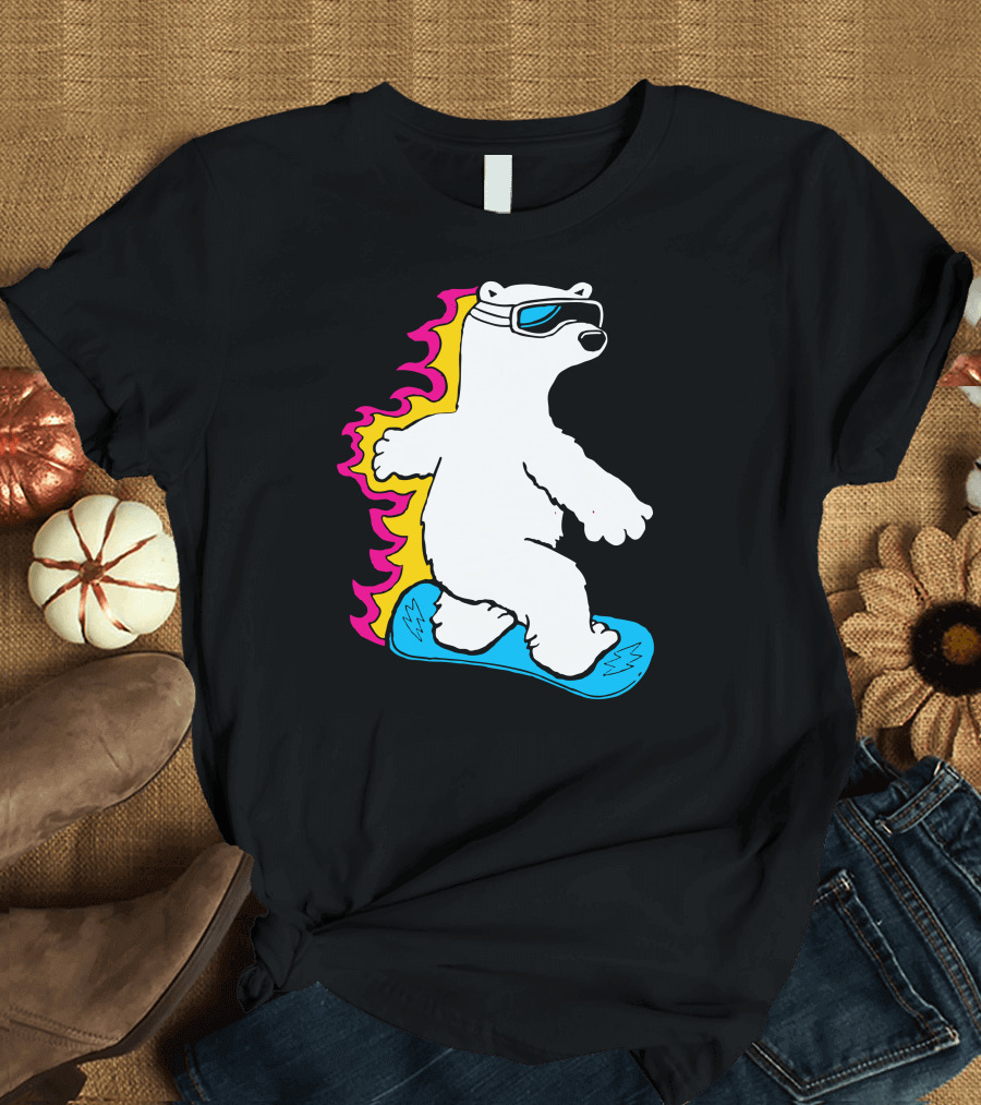 Extreme Sporty Bear Snowboarding Fire Trail T-Shirt