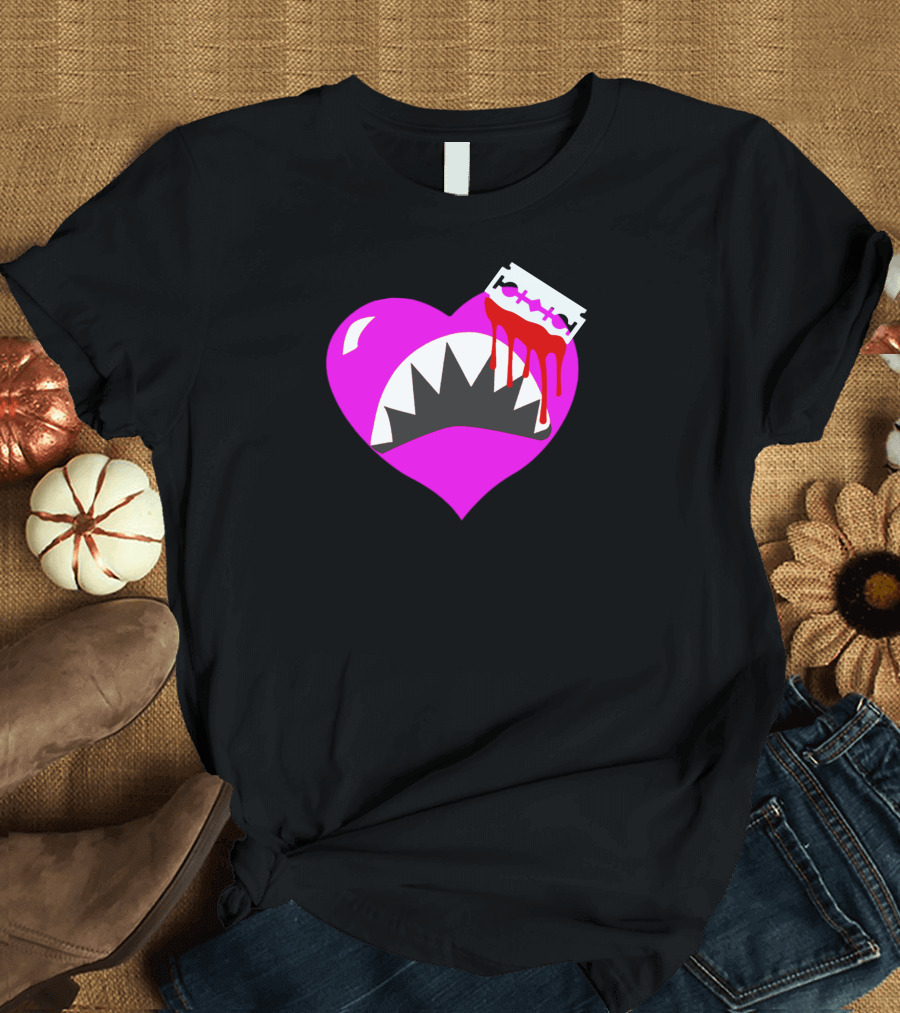 Heart Cut Razor Blade Dripping Blood T-Shirt
