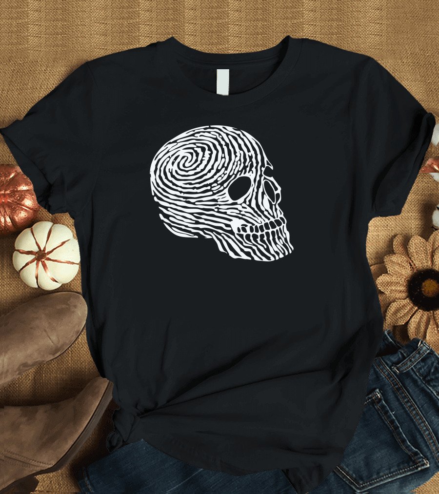 Human Fingerprint Skull Spiral T-Shirt
