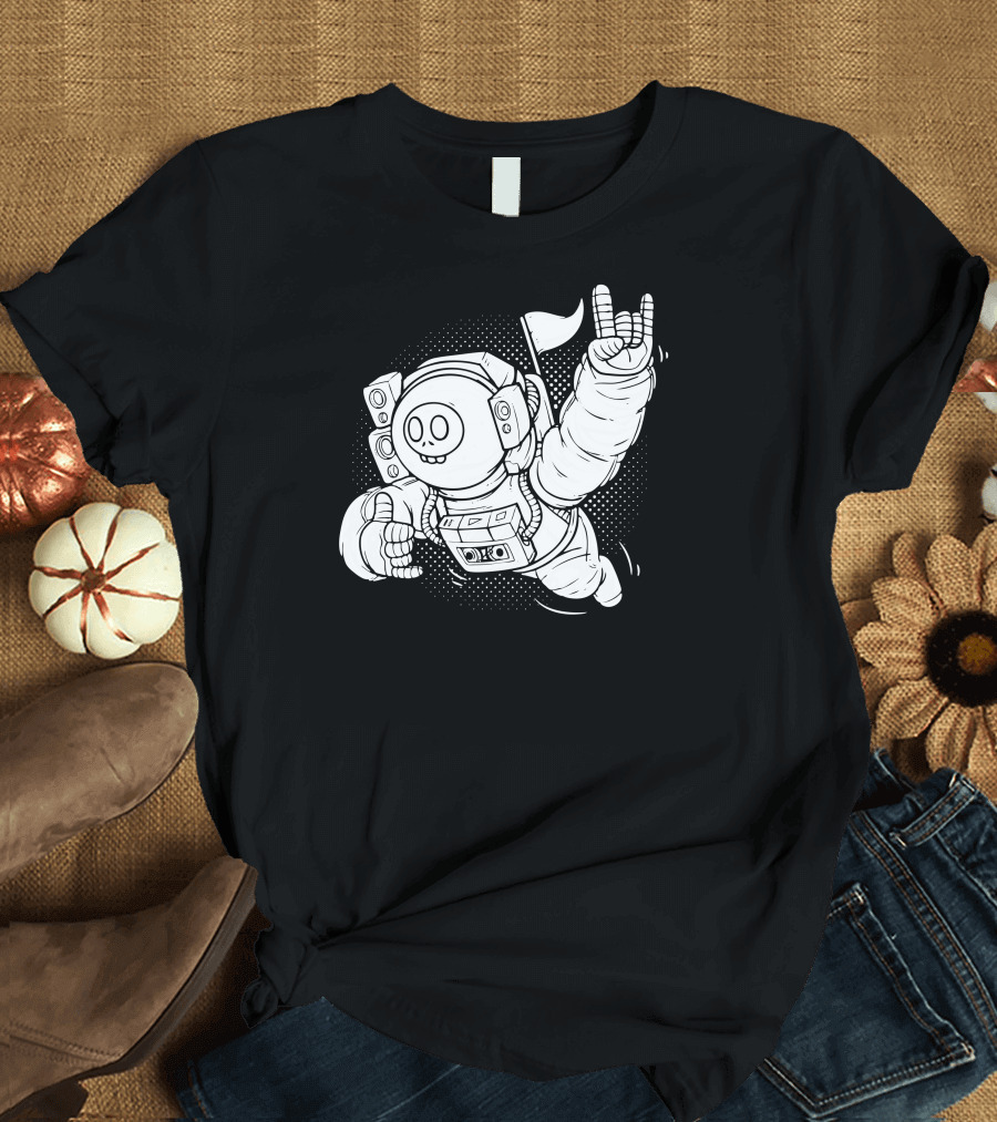Lost Space Astronaut with Cassette and Hand Sign T-Shirt