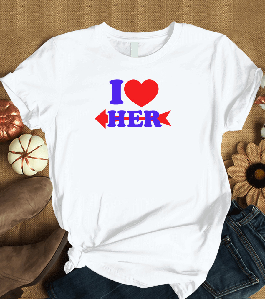 I Love Her Red Heart Blue Text T-Shirt