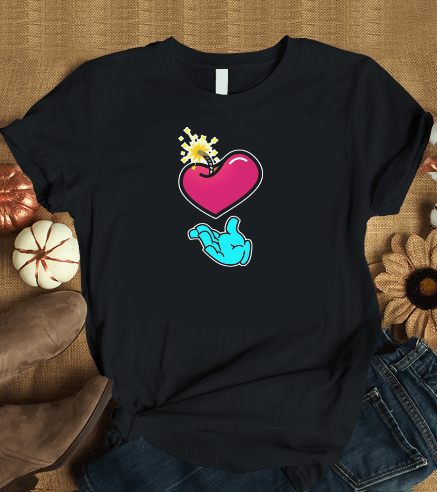 Love Is Tha Bomb Exploding Heart Hand Gesture T-Shirt