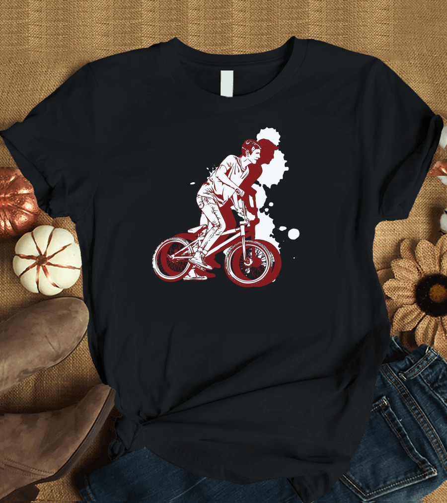 Ready To Jump BMX Bike Rider Silhouette Retro Style Ink Splash T-Shirt