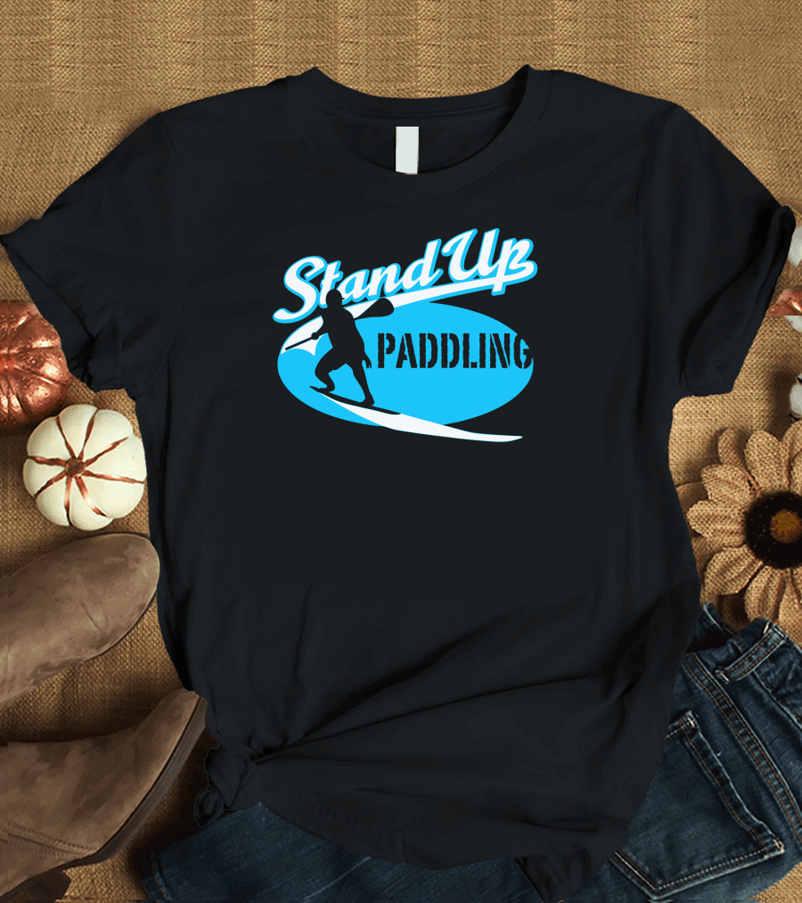 Stand Up Paddling Surf Silhouette and Wave T-Shirt
