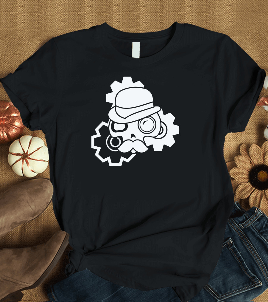 Steampunk Gearhead Skull with Bowler Hat and Monocle T-Shirt