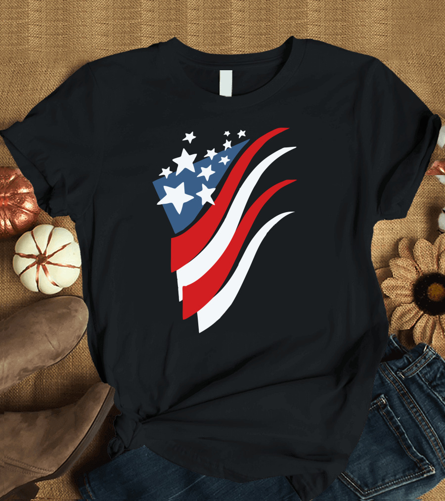 Stripes N Stars American Flag Waves Patriotic T-Shirt