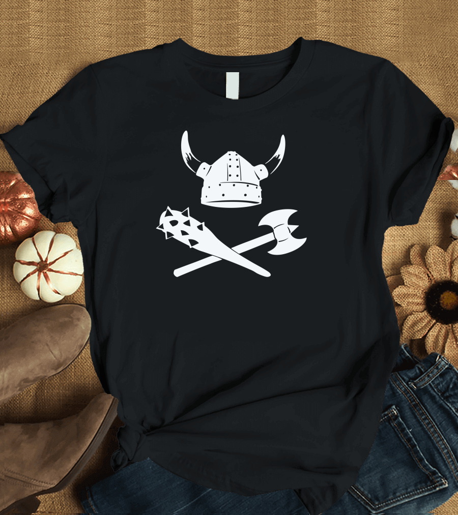 Viking Helmet Battle Axe Mace Emblem T-Shirt
