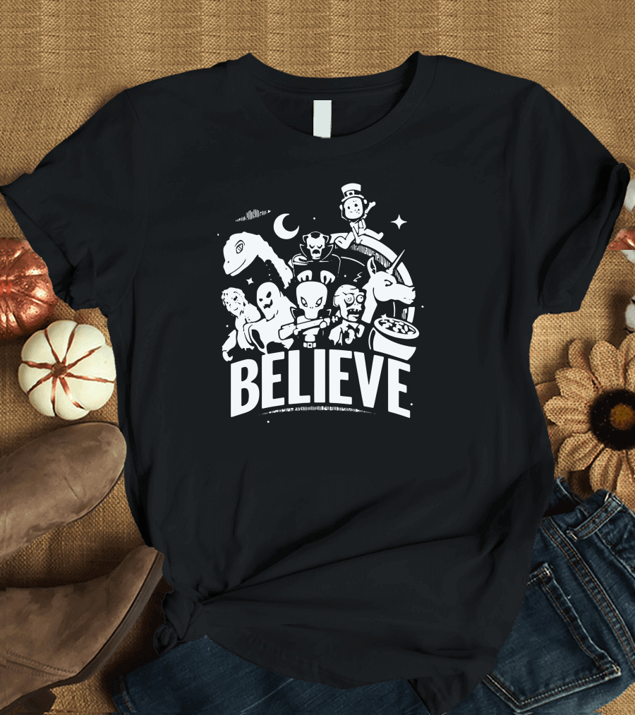 Believe Zombies Aliens Vampires Unicorns Ufo Lunar Creature Ghost Cauldron Enchantment T-Shirt
