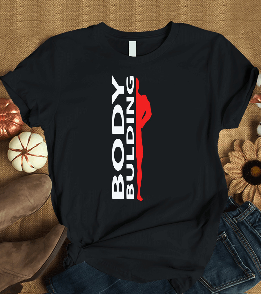 Bodybuilding Vertical Text with Red T-Shirt