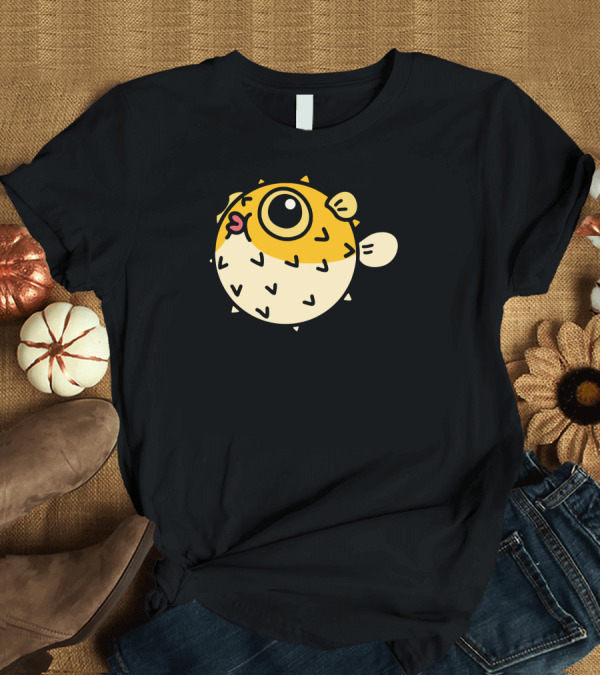 T-Shirt: Cute Cartoon Pufferfish Expression with Spiky Details T-Shirt Cute Cartoon Pufferfish Expression with Spiky Details T-Shirt