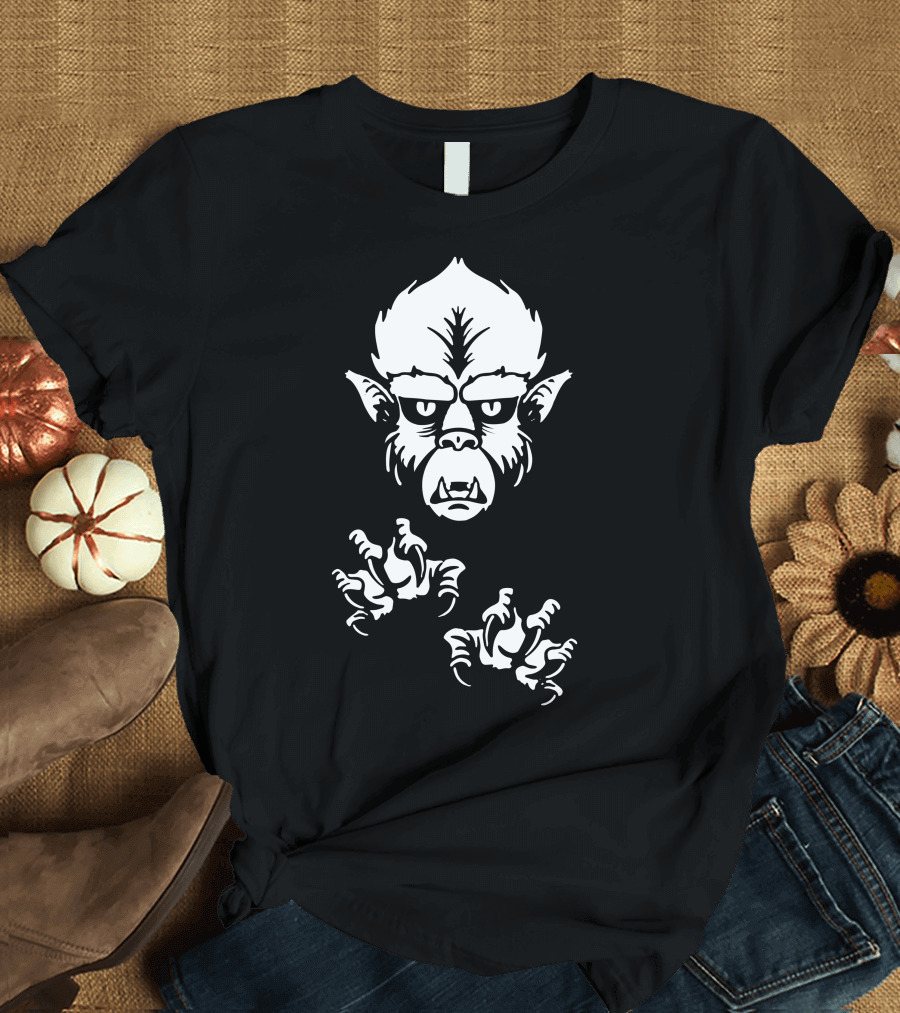 The Wolfman Classic Monster Face and Claws in White T-Shirt