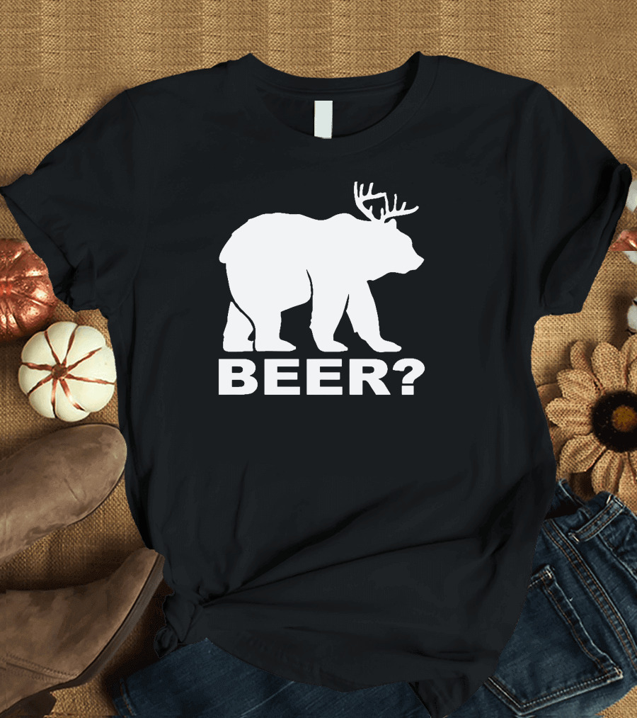 Bear Deer Beer Hybrid Silhouette with Antlers Question T-Shirt