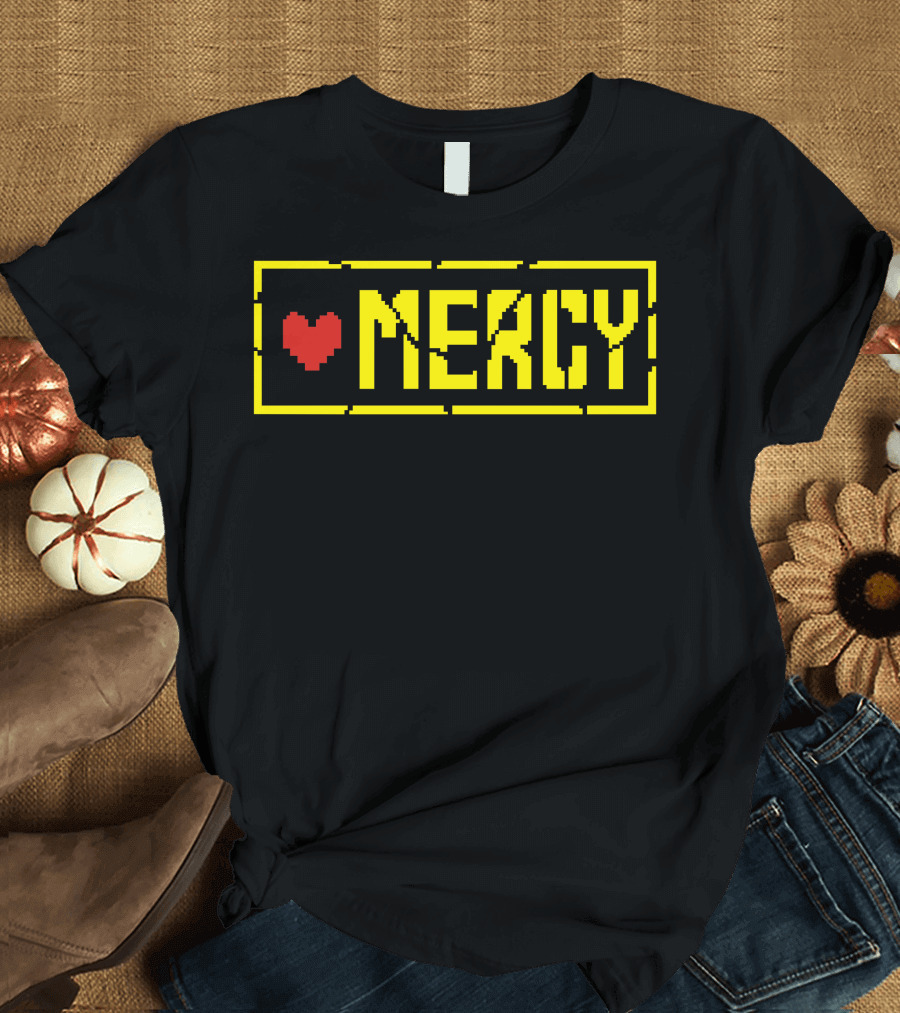 Heart Mercy Pixelated Block Style with Yellow Frame T-Shirt