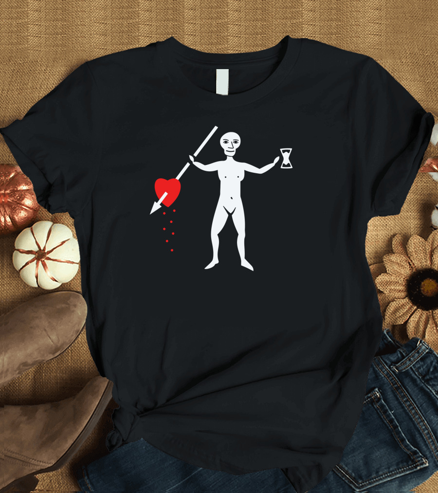 Pirate Old Roger Jolly Roger Skeleton with Spear Heart and Hourglass T-Shirt