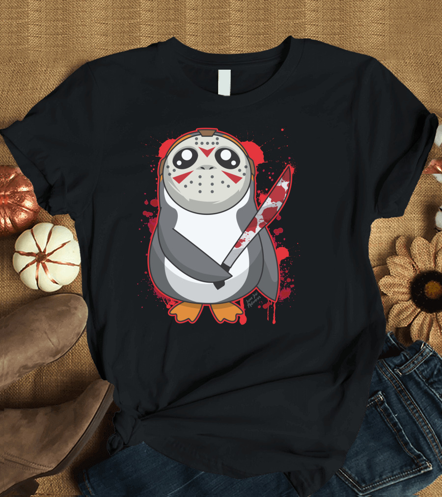 Porg The 13th Horror Mask Bloody Machete T-Shirt
