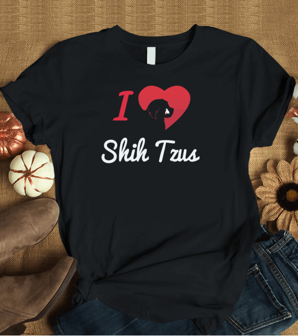 T-Shirt: I Heart Shih Tzus with Silhouette in Red Heart T-Shirt I Heart Shih Tzus with Silhouette in Red Heart T-Shirt