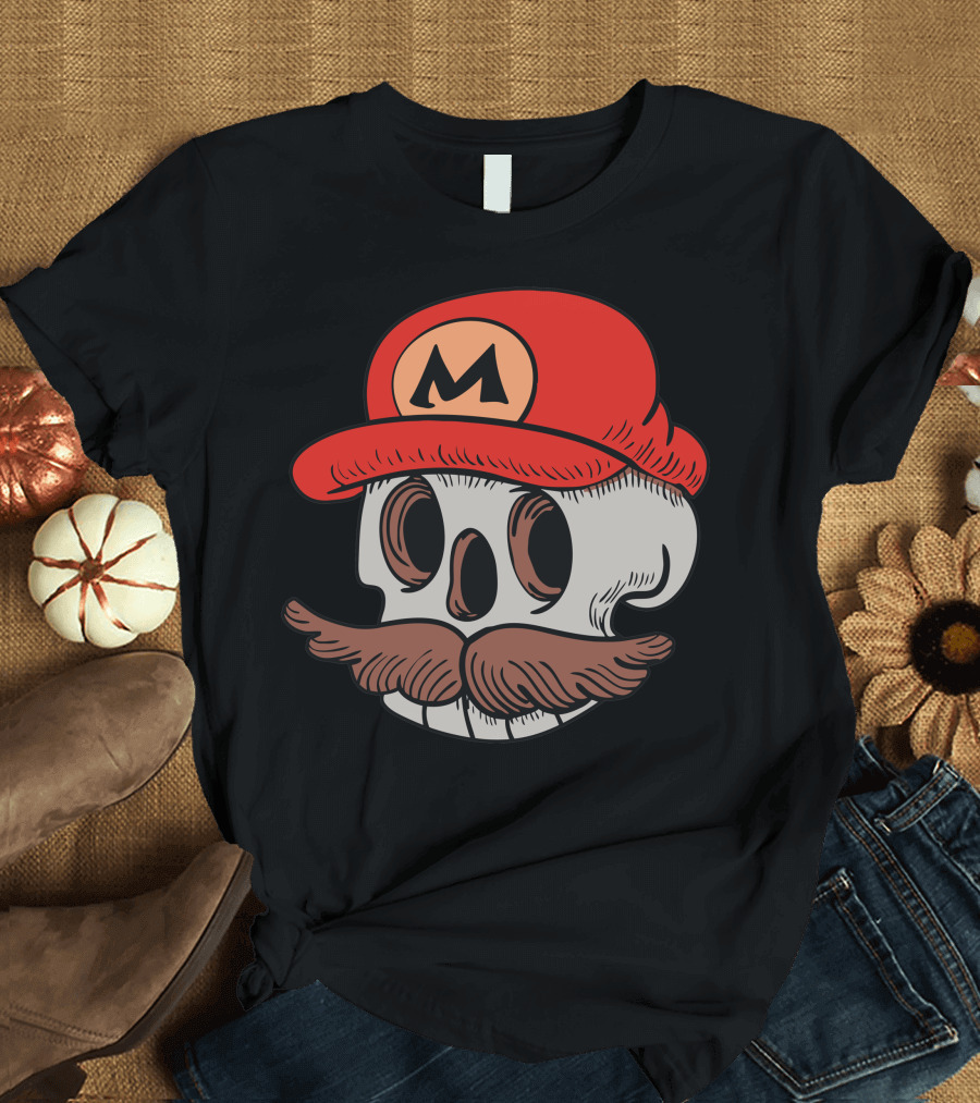 Super Mario Skull Moustache Red Hat T-Shirt