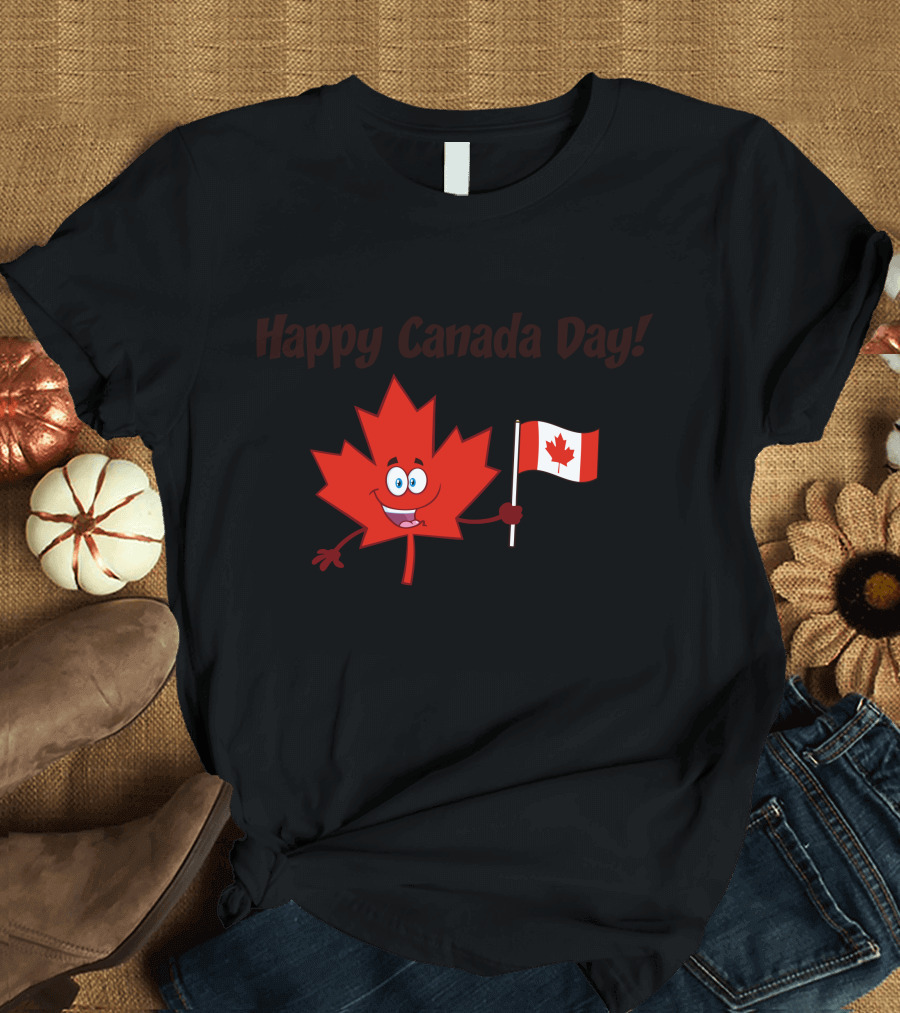 Happy Canada Day Maple Leaf Holding Flag T-Shirt