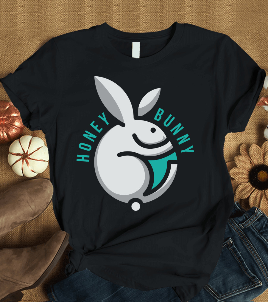 Honey Bunny Rabbit Logo with Stylized White Rabbit and Green Accents T-Shirt