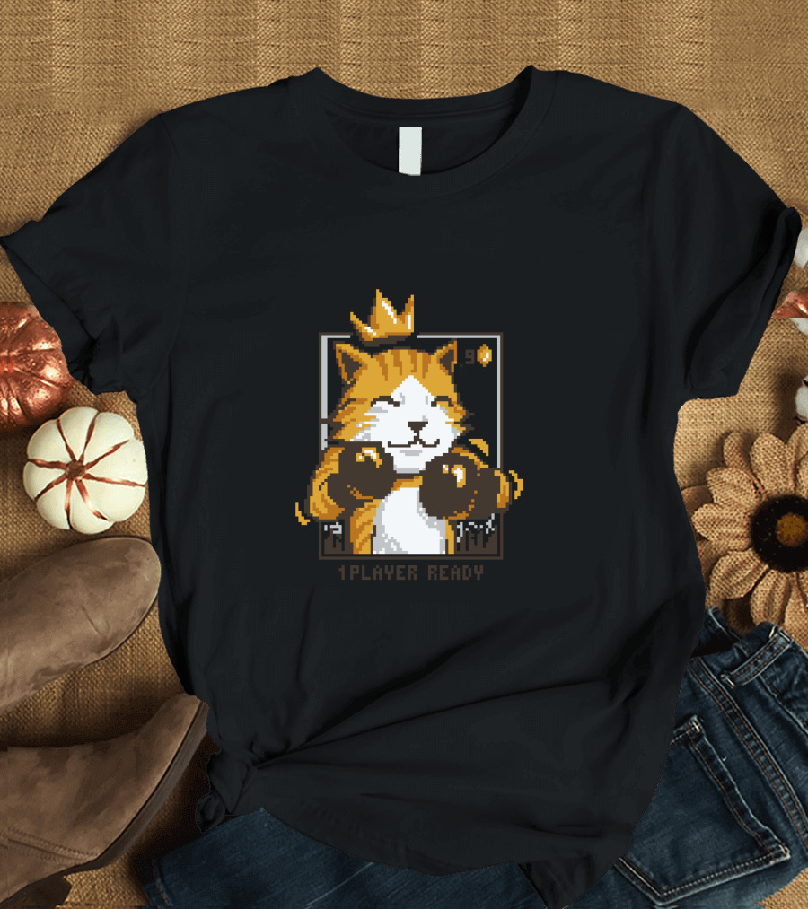 King Punch Pixel Cat Player Ready T-Shirt