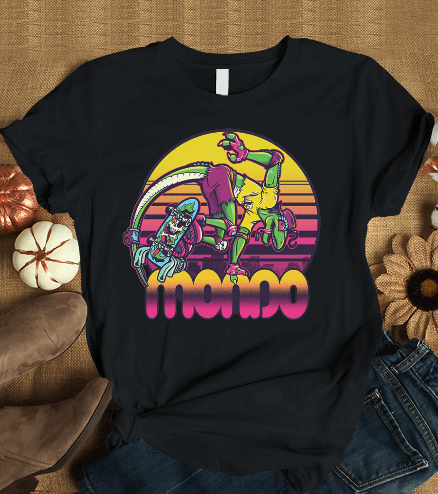 Mondo Gecko Skateboarding Sunset T-Shirt