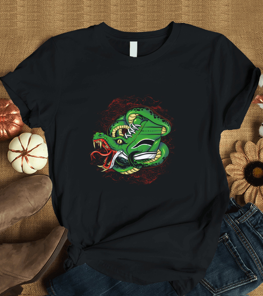 Snaker Bites Green Snake Shoe with Fangs and Red Tongue T-Shirt