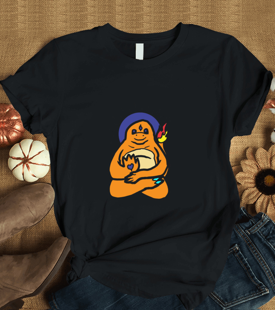 Spirit Animal Lizard Meditation with Enlightened Halo Fire Heart T-Shirt