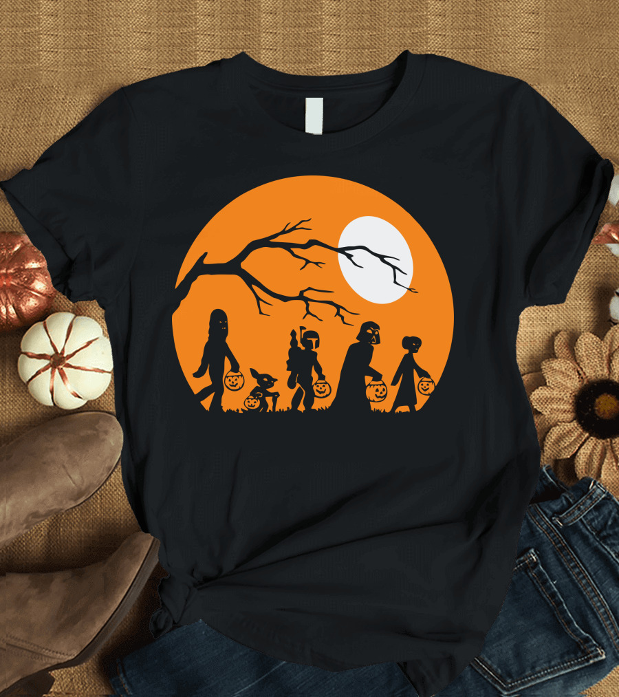 The Halloween Mandalorian Star Wars Trick or Treat Moon Scene T-Shirt