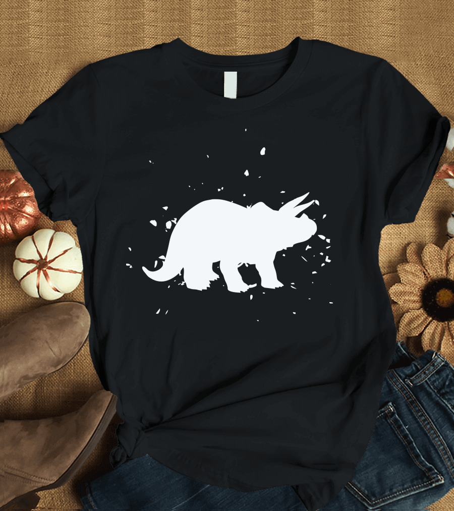Triceratops Dinosaur Silhouette with Fragmented Elements T-Shirt