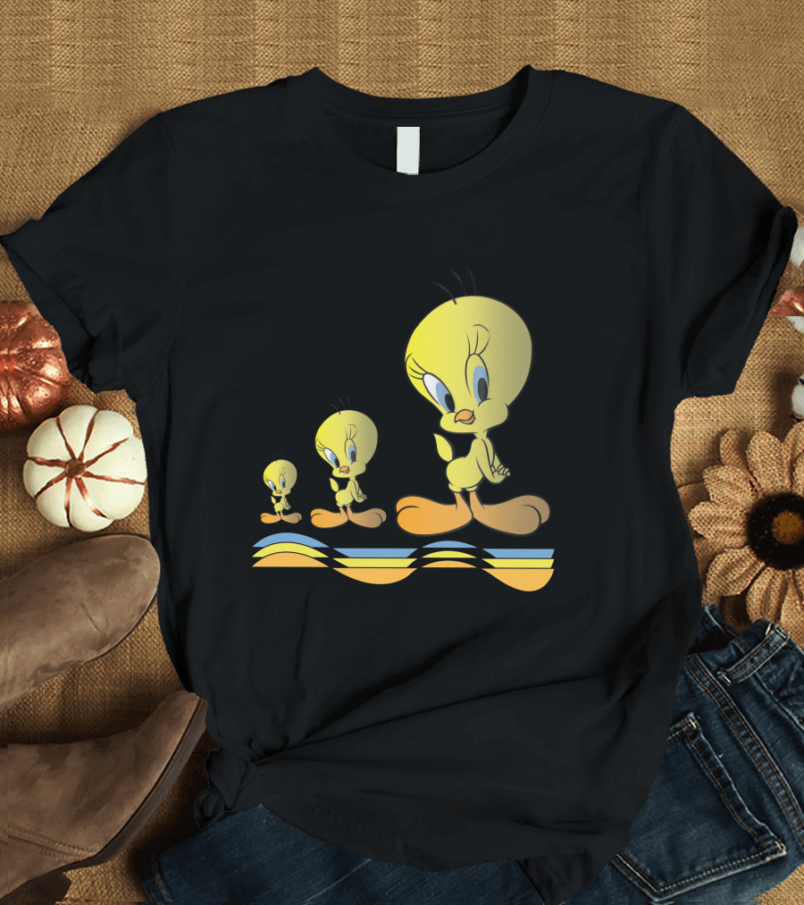 Tweety Bird Walking on Colorful Waves T-Shirt