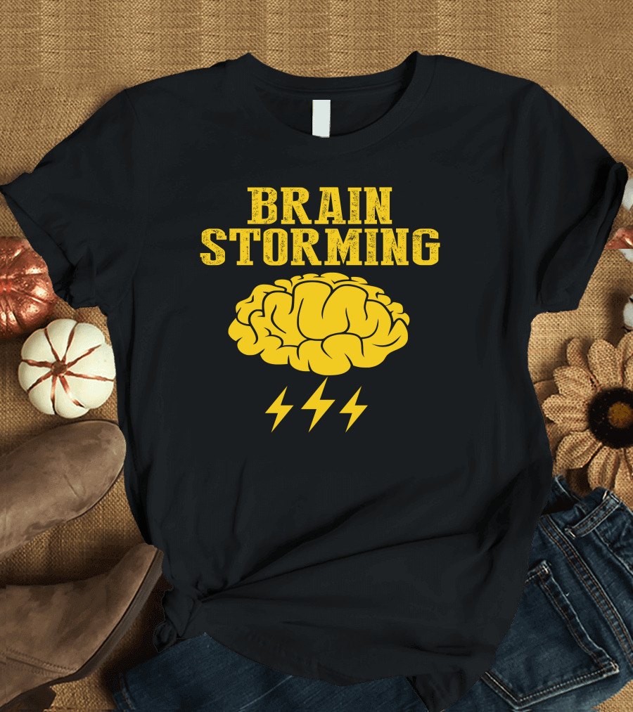 Brain Storming Lightning Brain Yellow Letters T-Shirt