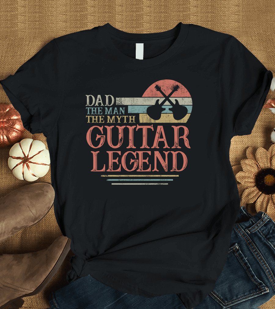 Dad The Man The Myth Guitar Legend Vintage Sunset Guitar T-Shirt