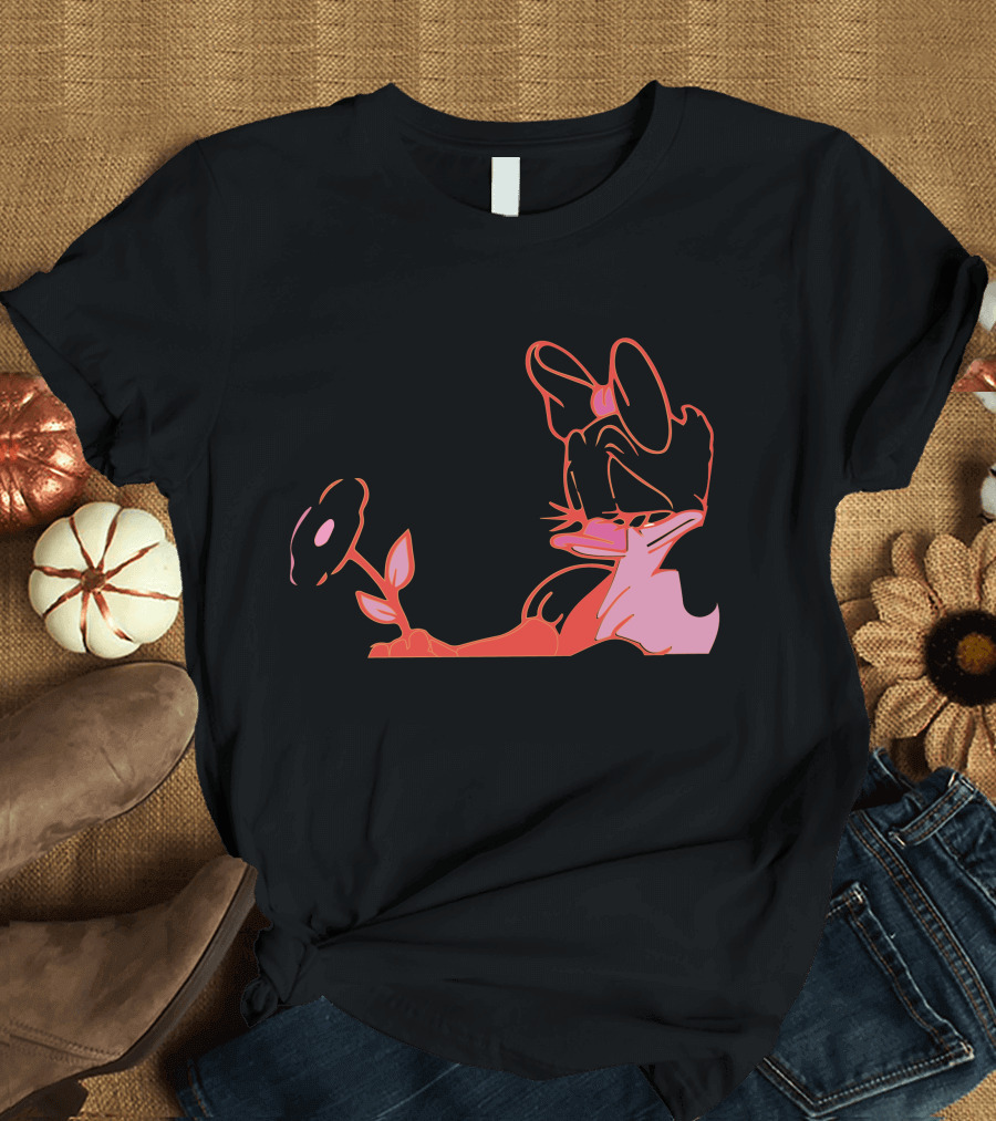 Daffy Duck with Flower Neon Outline T-Shirt