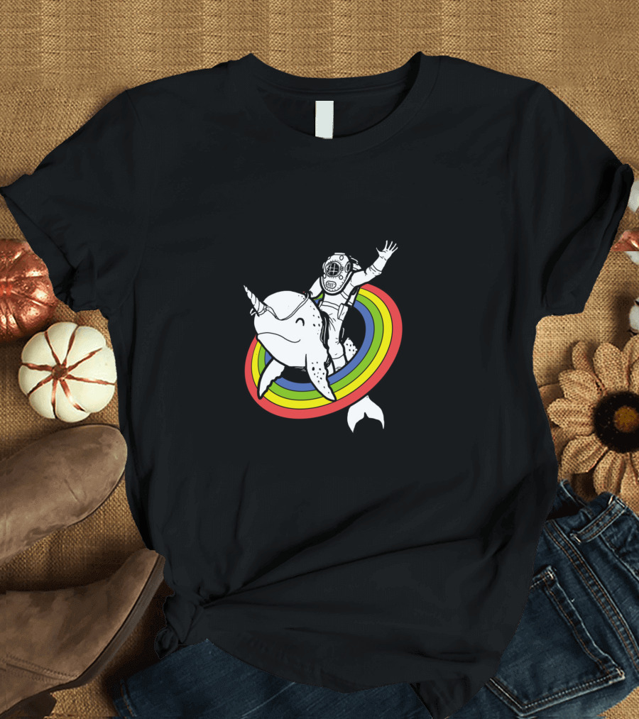 Epic Diving Suit Ride on Rainbow Narwhal T-Shirt