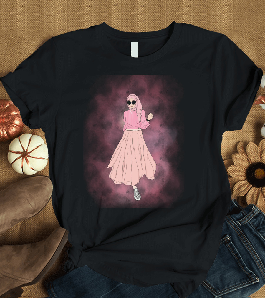 Fatima Stylish Pink Outfit Hijab Sunglasses Sneakers Fashion Trend T-Shirt