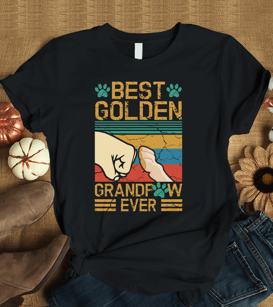 Best Golden Grandpaw Ever Fist Bump Paw Prints T-Shirt