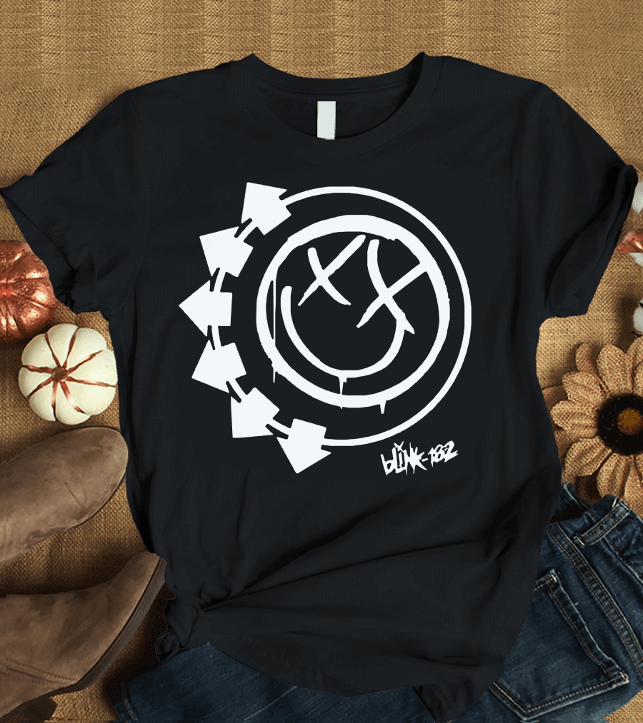 Blink 182 White Logo Arrows and Smiley Face T-Shirt