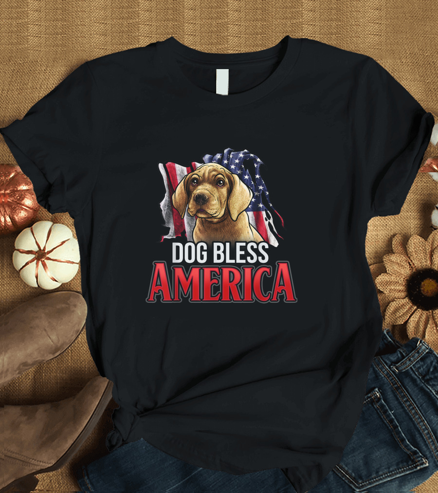 Dog Bless America Funny 4th of July Patriotic Labrador with American Flag T-Shirt