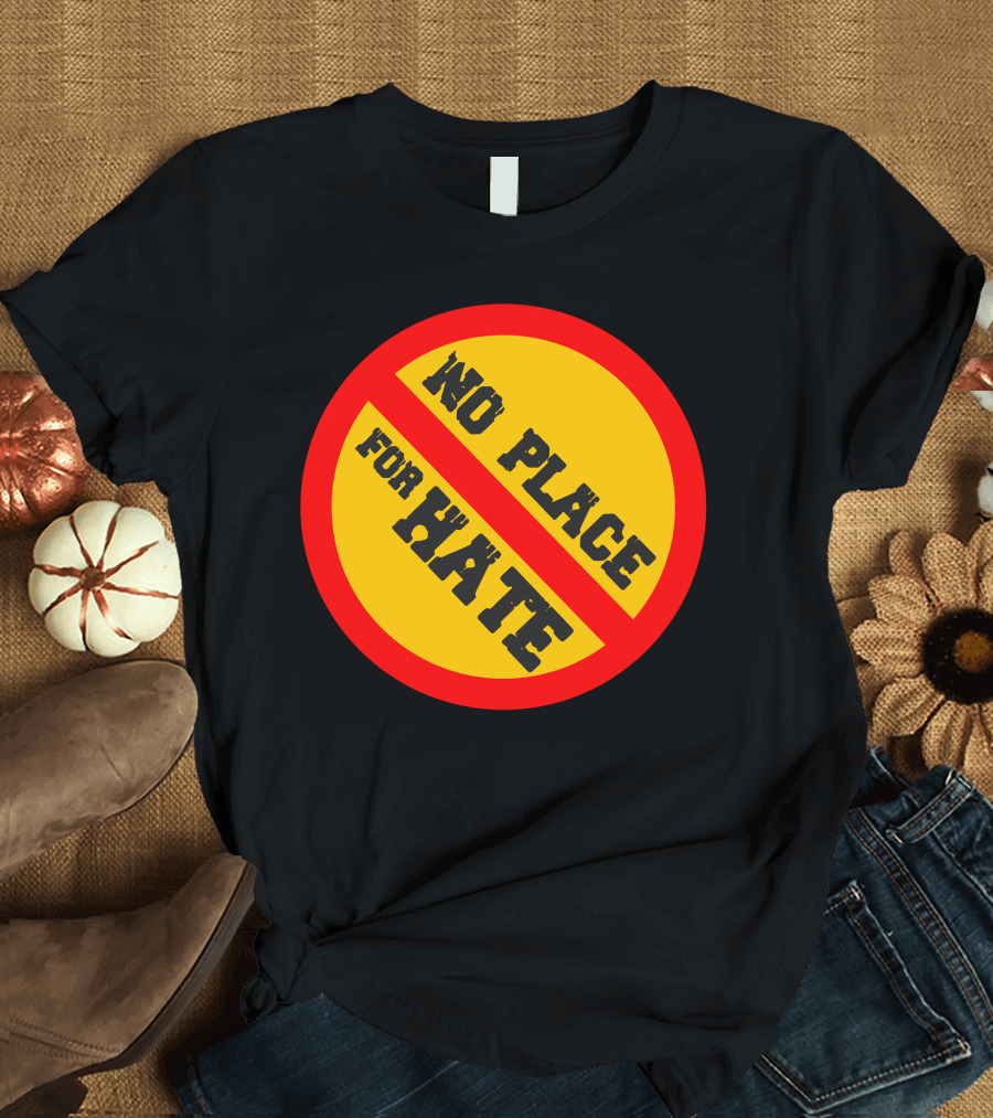 No Place for Hate Circle with Red Line Over Yellow Background T-Shirt