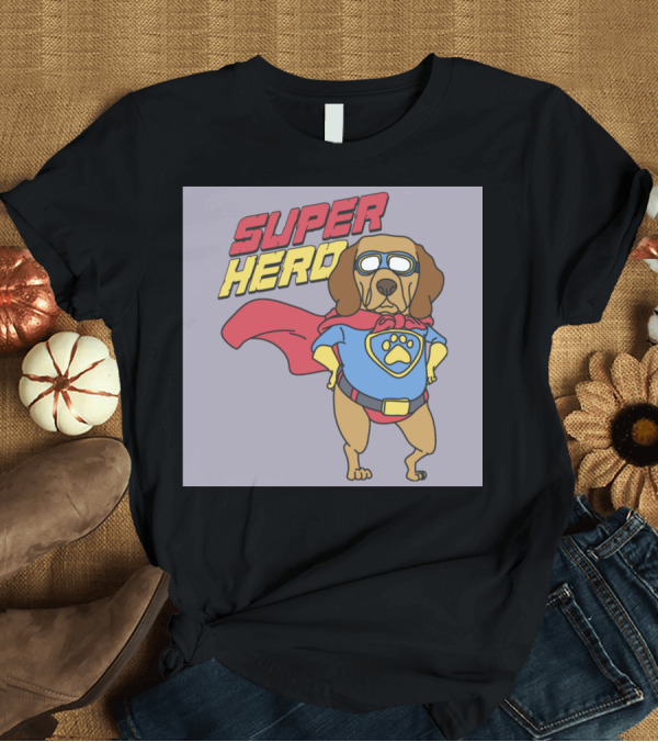 T-Shirt: Super Hero Dog with Cape and Mask Paw Emblem T-Shirt Super Hero Dog with Cape and Mask Paw Emblem T-Shirt